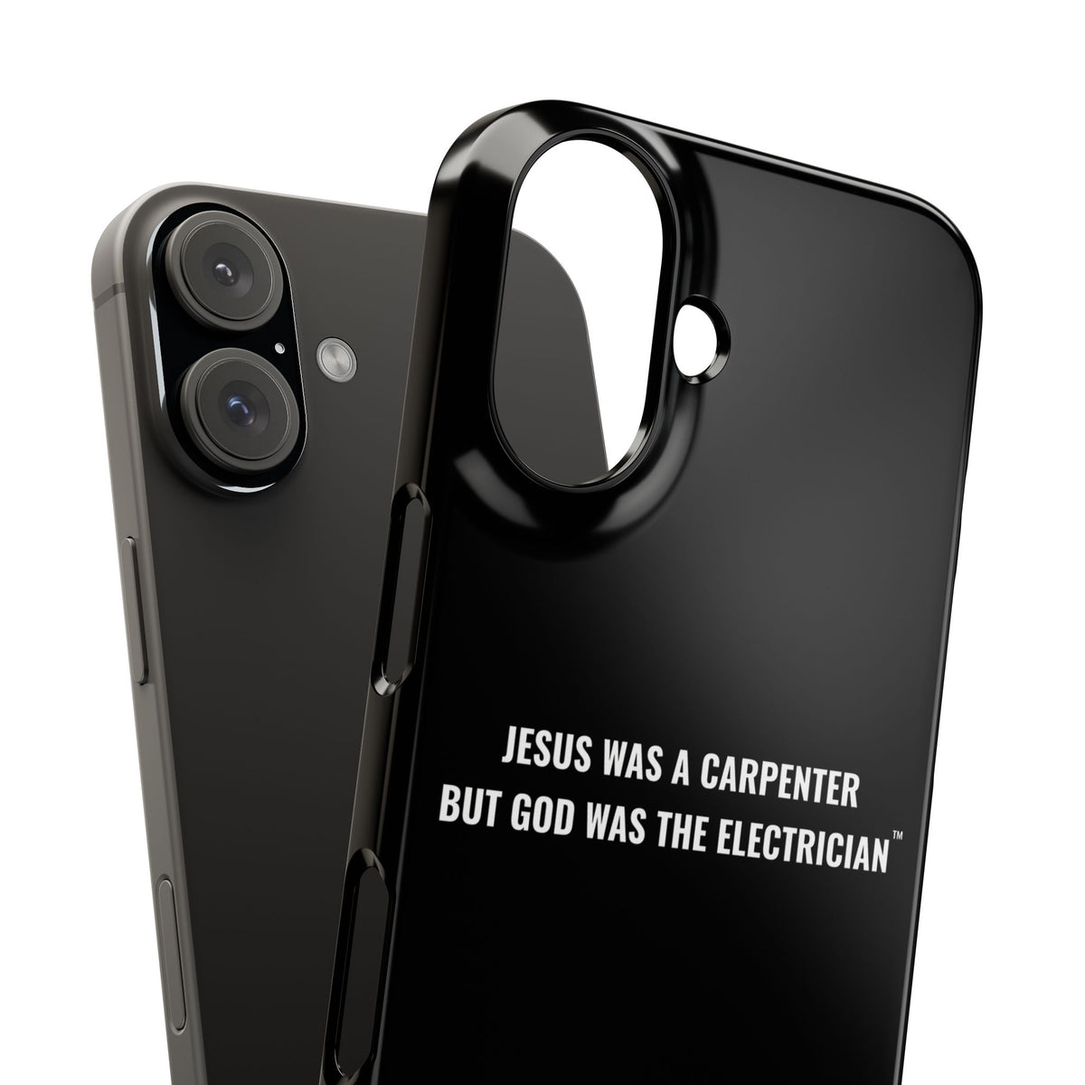 Jesus Was A Carpenter But God Was The Electrician™ iPhone Case — Black