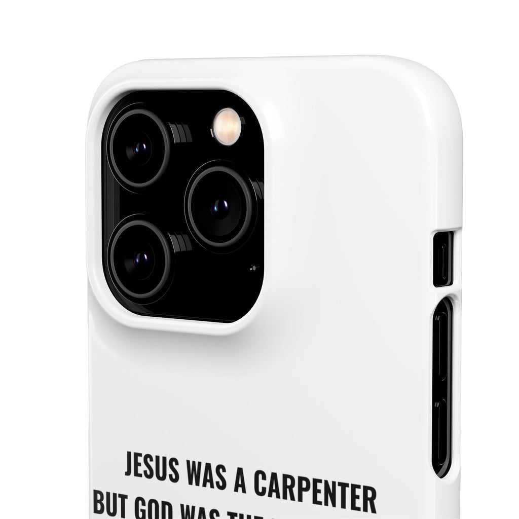 Jesus Was A Carpenter But God Was The Electrician™ iPhone Case — White